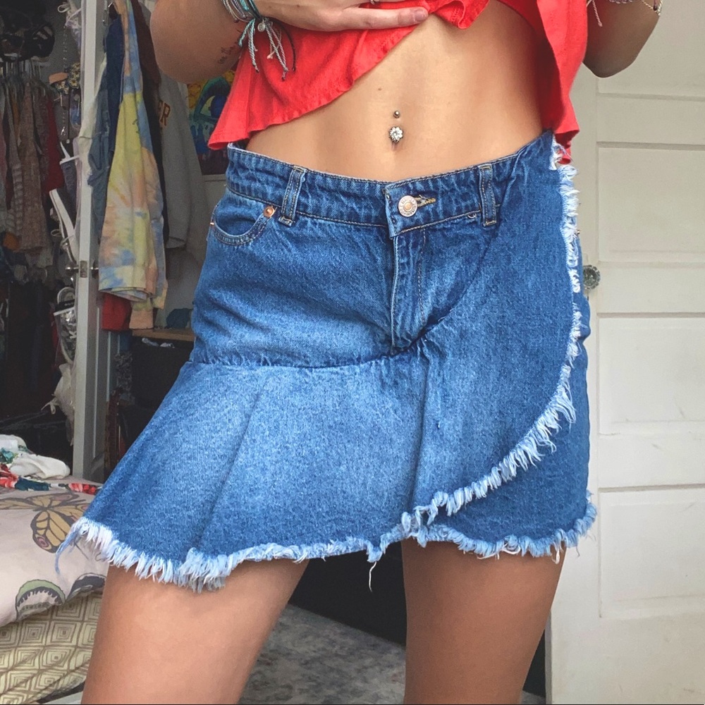 Dark Blue Ruffle Jean Skirt